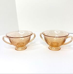 Fostoria Seville Amber Etched Glass Double Handle Bouillon Bowl Vintage 1930s
